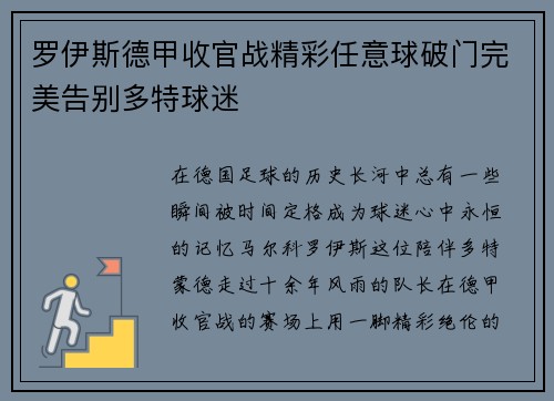 罗伊斯德甲收官战精彩任意球破门完美告别多特球迷